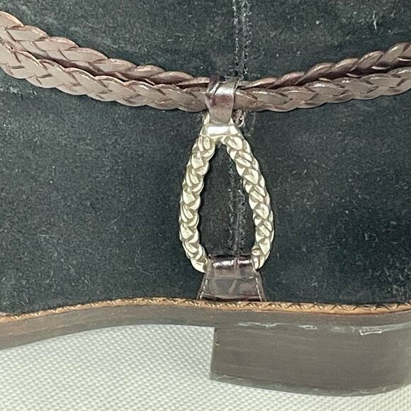 Brighton Boots Short Cowboy Western Brown Croc Leather Black Suede - Picture 2 of 11